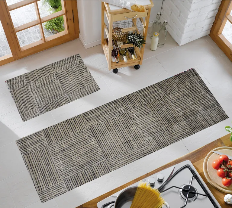 Modern Geo Lines in Squares Washable Runner Rug Photo 3