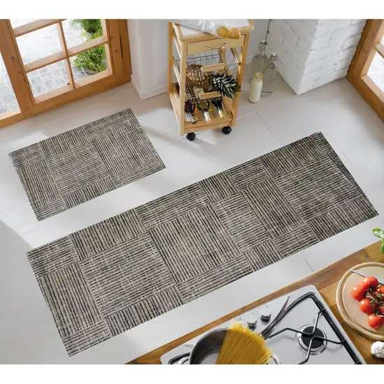 Modern Geo Lines in Squares Washable Runner Rug Photo 3