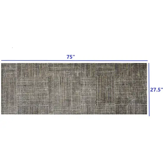 2' x 6' Modern Geo Lines in Squares Washable Runner Rug Photo 6