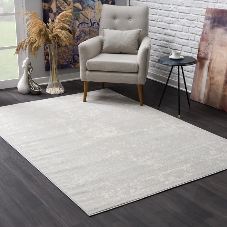 Modern Gray Distressed Area Rug Photo 5