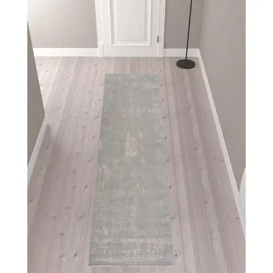 Modern Gray Distressed Runner Rug Photo 2