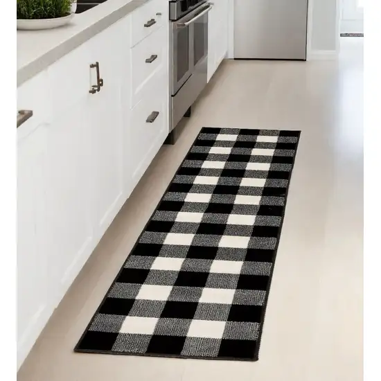 2' X 8' Monochromatic Gingham Pattern Indoor Runner Rug Photo 1