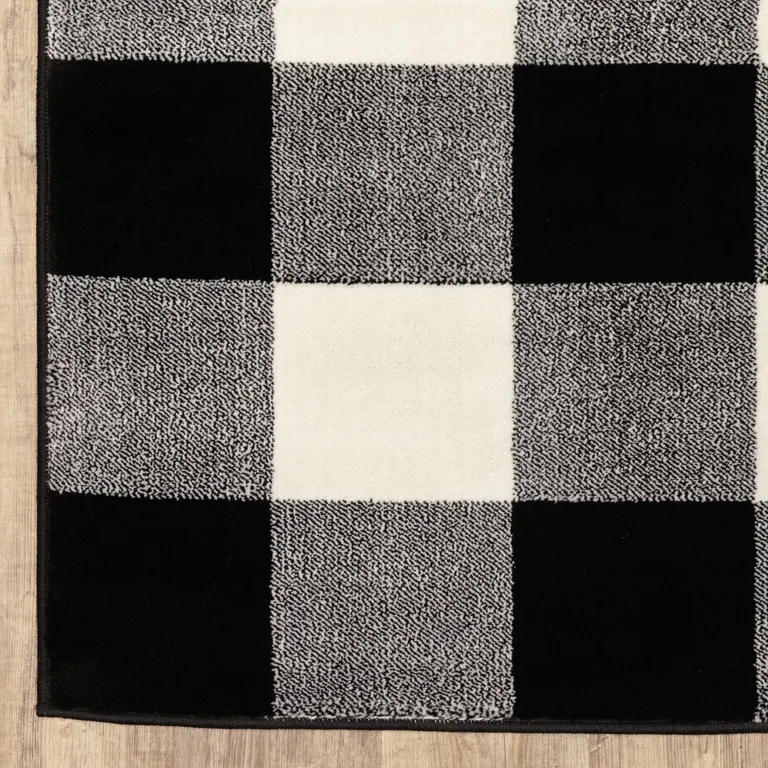 Monochromatic Gingham Pattern Indoor Runner Rug Photo 2