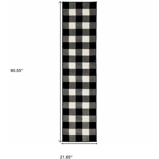 Monochromatic Gingham Pattern Indoor Runner Rug Photo 6