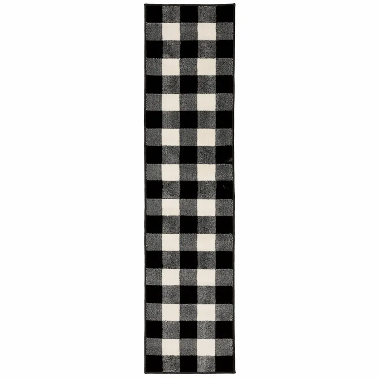 Monochromatic Gingham Pattern Indoor Runner Rug Photo 1