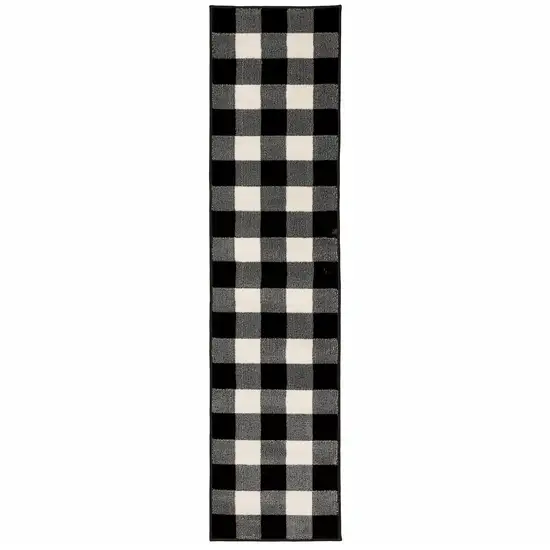 Monochromatic Gingham Pattern Indoor Runner Rug Photo 1