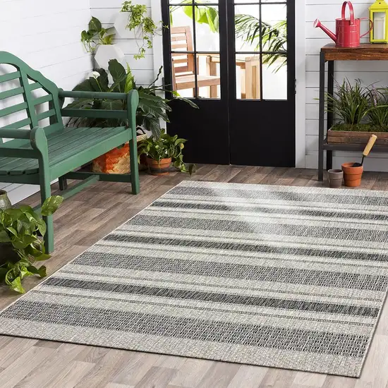 Monochrome Striped Indoor Outdoor Area Rug Photo 8