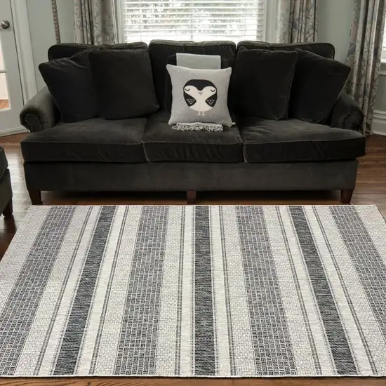 Monochrome Striped Indoor Outdoor Area Rug Photo 7