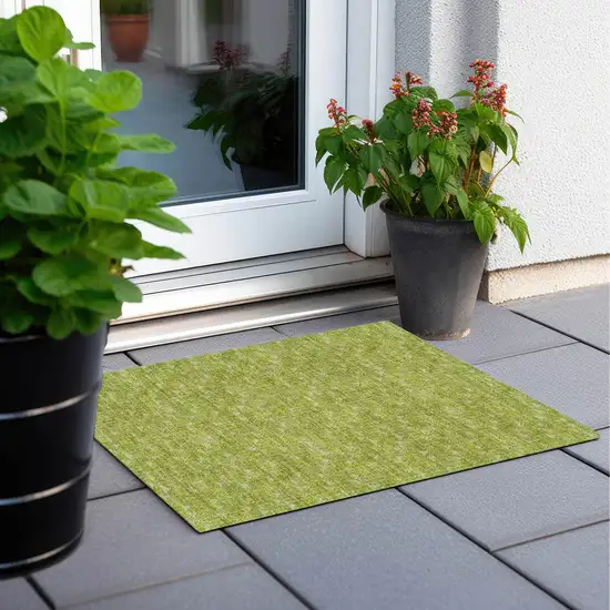 Moss Green Geometric Washable Non Skid Indoor Outdoor Area Rug Photo 8