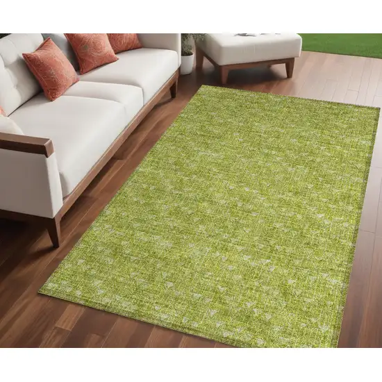 Moss Green Geometric Washable Non Skid Indoor Outdoor Area Rug Photo 1