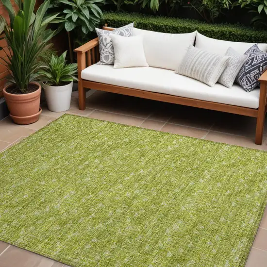 Moss Green Geometric Washable Non Skid Indoor Outdoor Area Rug Photo 1