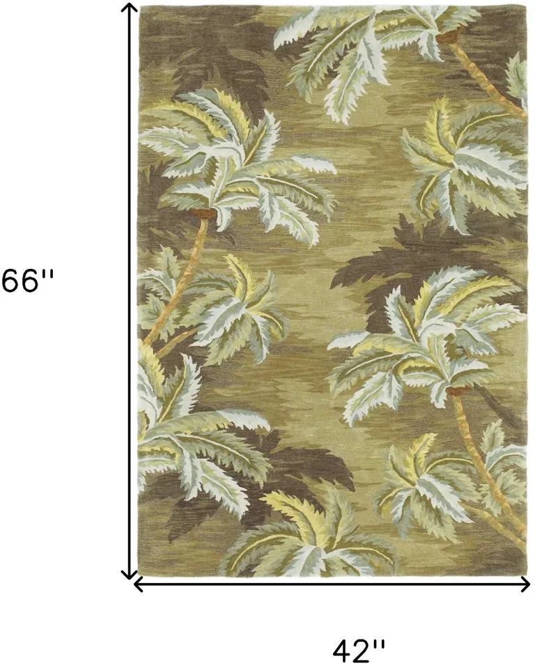 Moss Green Hand Tufted Palm Trees Indoor Area Rug Photo 4