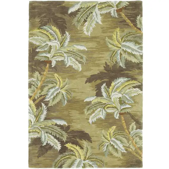 Moss Green Hand Tufted Palm Trees Indoor Area Rug Photo 1