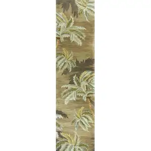 Photo of Moss Green Hand Tufted Tropical Trees Indoor Runner Rug