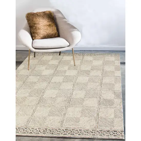 Moss Green Wool Abstract Geometric Hand Tufted Non Skid Area Rug Photo 9