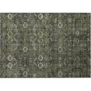 Photo of Moss Green and Gray Floral Washable Non Skid Indoor Outdoor Area Rug