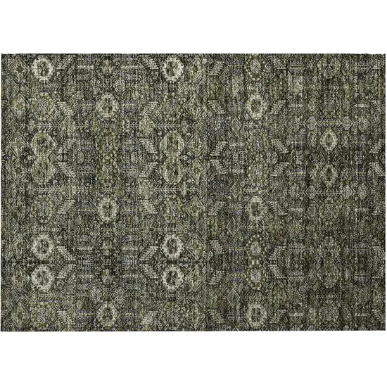 Moss Green and Gray Floral Washable Non Skid Indoor Outdoor Area Rug Photo 5