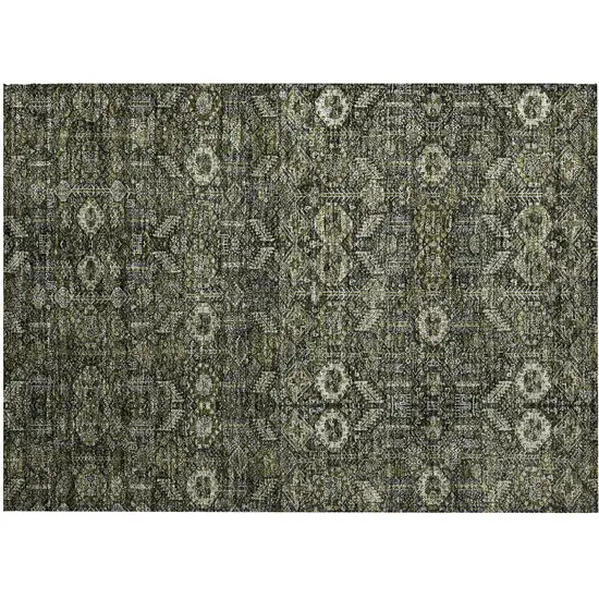 Moss Green and Gray Floral Washable Non Skid Indoor Outdoor Area Rug Photo 2