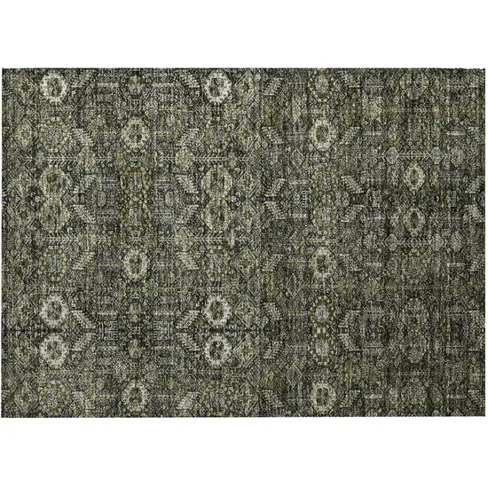 Moss Green and Gray Floral Washable Non Skid Indoor Outdoor Area Rug Photo 4