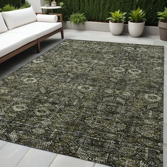 Moss Green and Gray Floral Washable Non Skid Indoor Outdoor Area Rug Photo 1