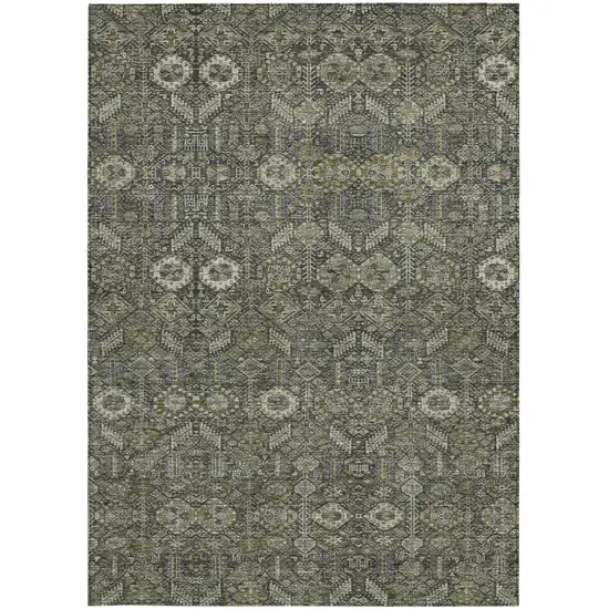 Moss Green and Gray Floral Washable Non Skid Indoor Outdoor Area Rug Photo 4