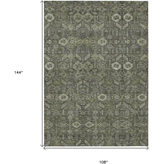 Moss Green and Gray Floral Washable Non Skid Indoor Outdoor Area Rug Photo 3