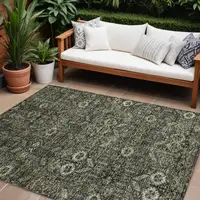 Photo of Moss Green and Gray Floral Washable Non Skid Indoor Outdoor Area Rug