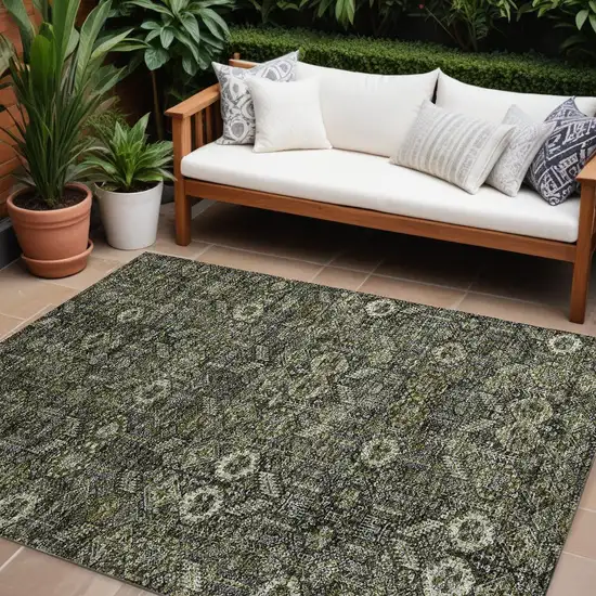 Moss Green and Gray Floral Washable Non Skid Indoor Outdoor Area Rug Photo 1