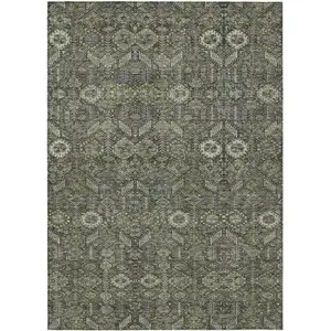 Photo of Moss Green and Gray Floral Washable Non Skid Indoor Outdoor Area Rug