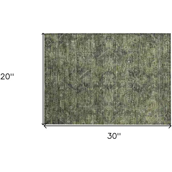 Moss Green and Gray Oriental Washable Non Skid Indoor Outdoor Area Rug Photo 3