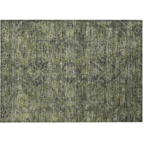 Moss Green and Gray Oriental Washable Non Skid Indoor Outdoor Area Rug Photo 5