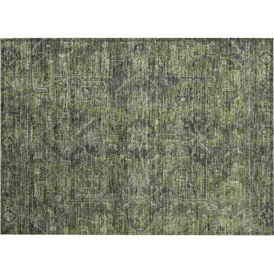 Moss Green and Gray Oriental Washable Non Skid Indoor Outdoor Area Rug Photo 2