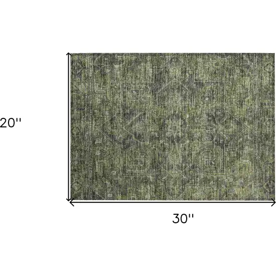 Moss Green and Gray Oriental Washable Non Skid Indoor Outdoor Area Rug Photo 3