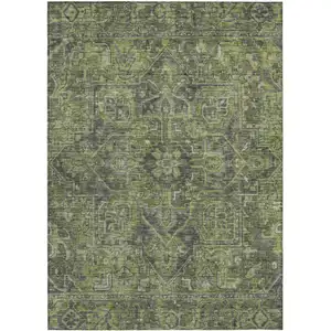 Photo of Moss Green and Gray Oriental Washable Non Skid Indoor Outdoor Area Rug