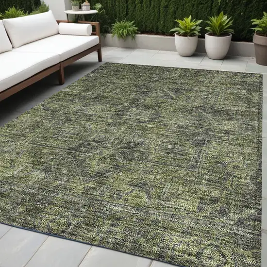 Moss Green and Gray Oriental Washable Non Skid Indoor Outdoor Area Rug Photo 1