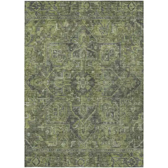 Moss Green and Gray Oriental Washable Non Skid Indoor Outdoor Area Rug Photo 4