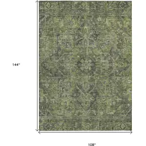 Photo of Moss Green and Gray Oriental Washable Non Skid Indoor Outdoor Area Rug