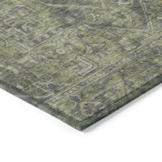 Moss Green and Gray Oriental Washable Non Skid Indoor Outdoor Area Rug Photo 7