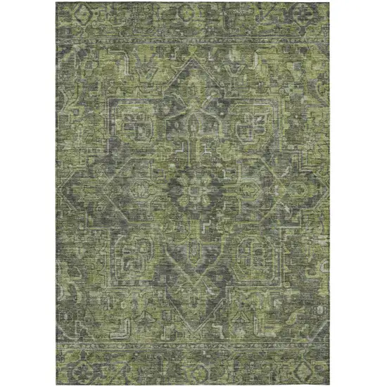 Moss Green and Gray Oriental Washable Non Skid Indoor Outdoor Area Rug Photo 2