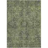 Photo of Moss Green and Gray Oriental Washable Non Skid Indoor Outdoor Area Rug