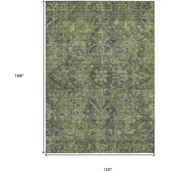 Moss Green and Gray Oriental Washable Non Skid Indoor Outdoor Area Rug Photo 3