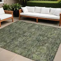 Photo of Moss Green and Gray Oriental Washable Non Skid Indoor Outdoor Area Rug