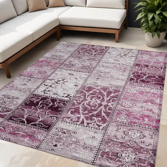 Mountbatten Pink Patchwork Washable Non Skid Indoor Outdoor Area Rug Photo 1