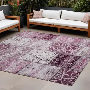 Photo of Mountbatten Pink Patchwork Washable Non Skid Indoor Outdoor Area Rug