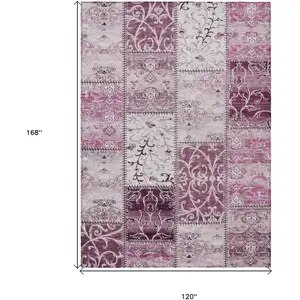 Photo of Mountbatten Pink Patchwork Washable Non Skid Indoor Outdoor Area Rug