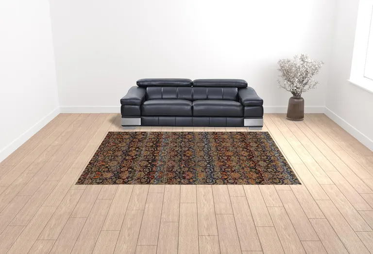 Multi And Blue Abstract Power Loom Stain Resistant Area Rug Photo 2