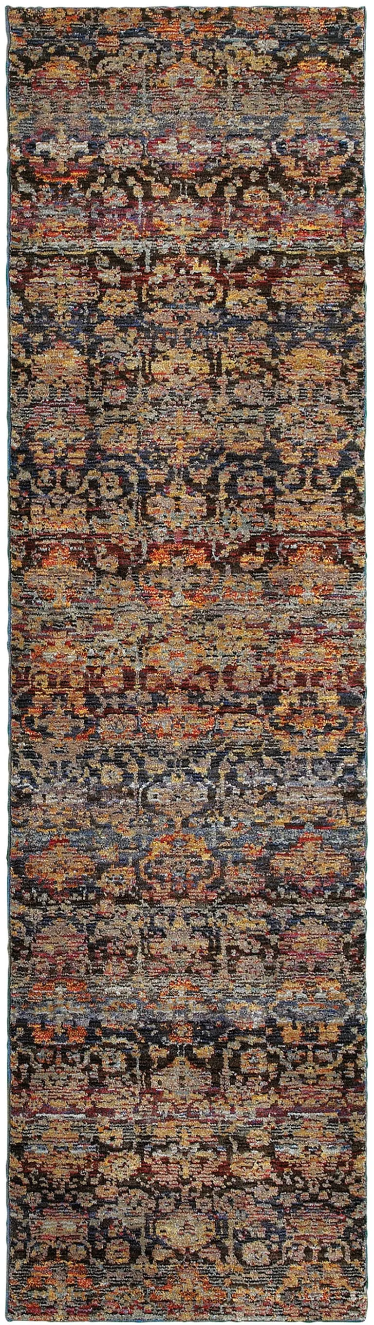 Multi And Blue Abstract Power Loom Stain Resistant Runner Rug Photo 1