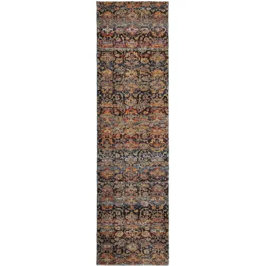 Multi And Blue Abstract Power Loom Stain Resistant Runner Rug Photo 1