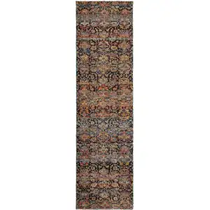 Photo of Multi And Blue Abstract Power Loom Stain Resistant Runner Rug