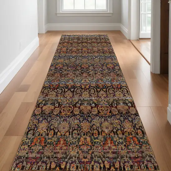 12' Runner Multi and Blue Abstract Power Loom Runner Rug Photo 1